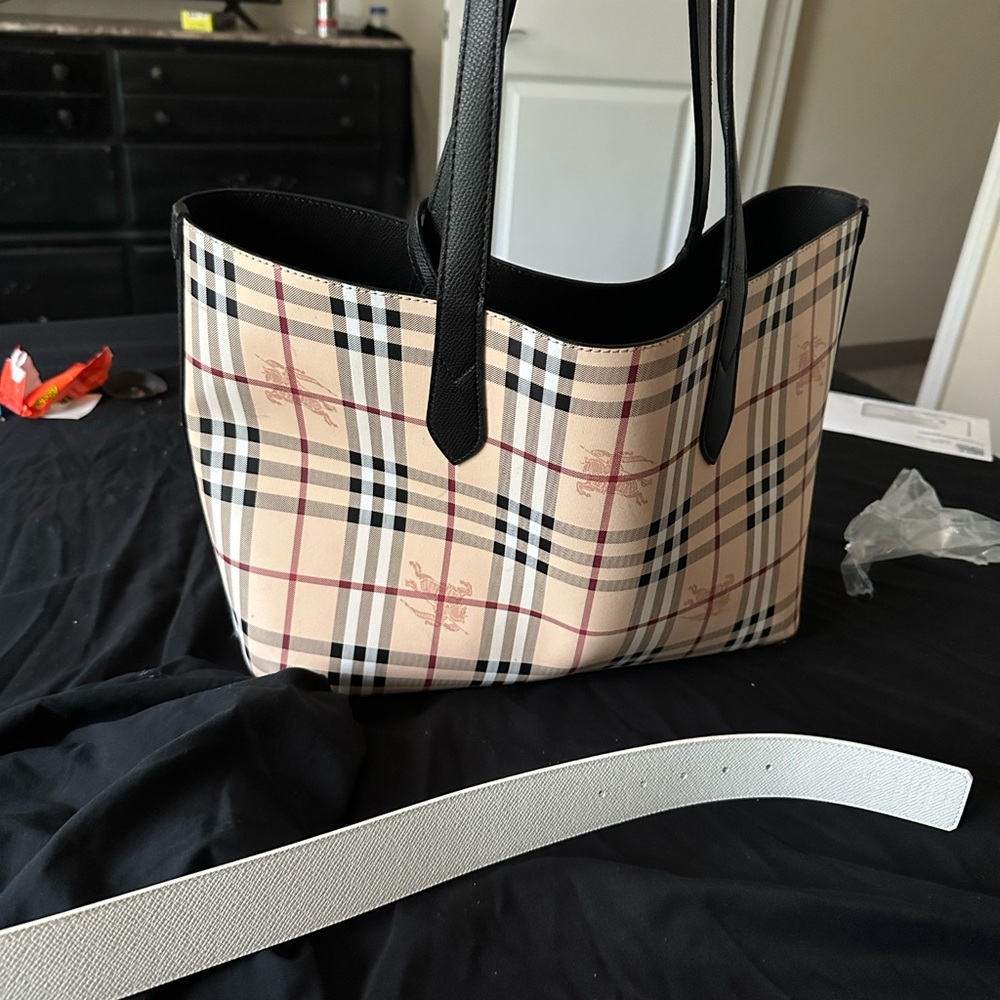 Burberry Classic Check Tote with Black Accents